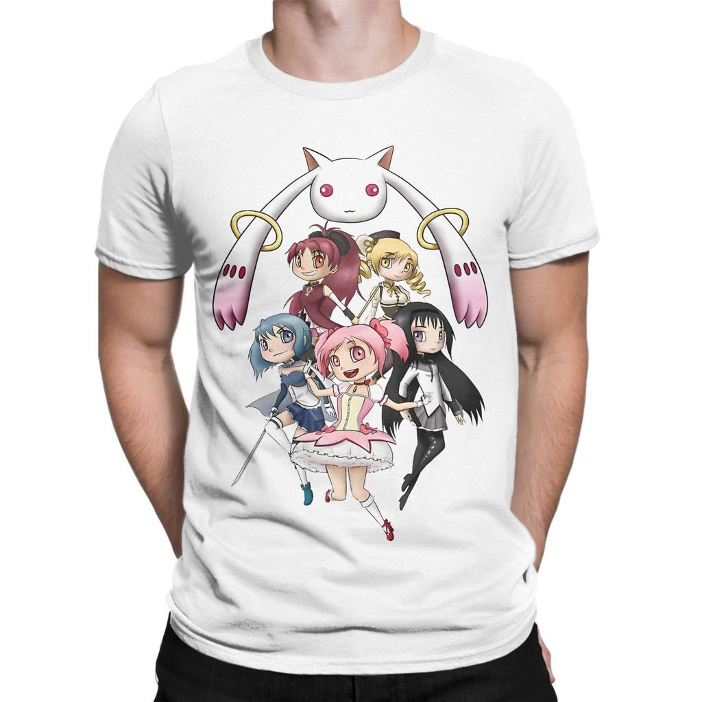 Streetwear Qbey Cartoon Puella Magi Madoka Magica T-Shirt Men's O-neck Short Sleeve Clothing Cute Anime Cotton Summer Tops