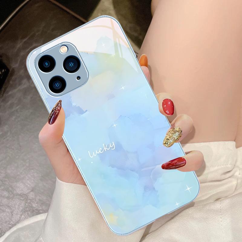 Aquarell-Mischung Für iPhone 16 Pro Max 15 Pro 14 13 12 Mini 11 XS Max XR 7 8 Plus SE 2022 Gehärtetes Glas Handyhülle