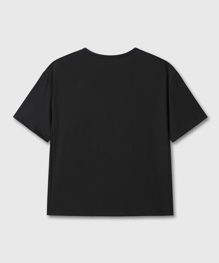 Daibeuin Uniform Semi Crop U Neck T-Shirts (Black)