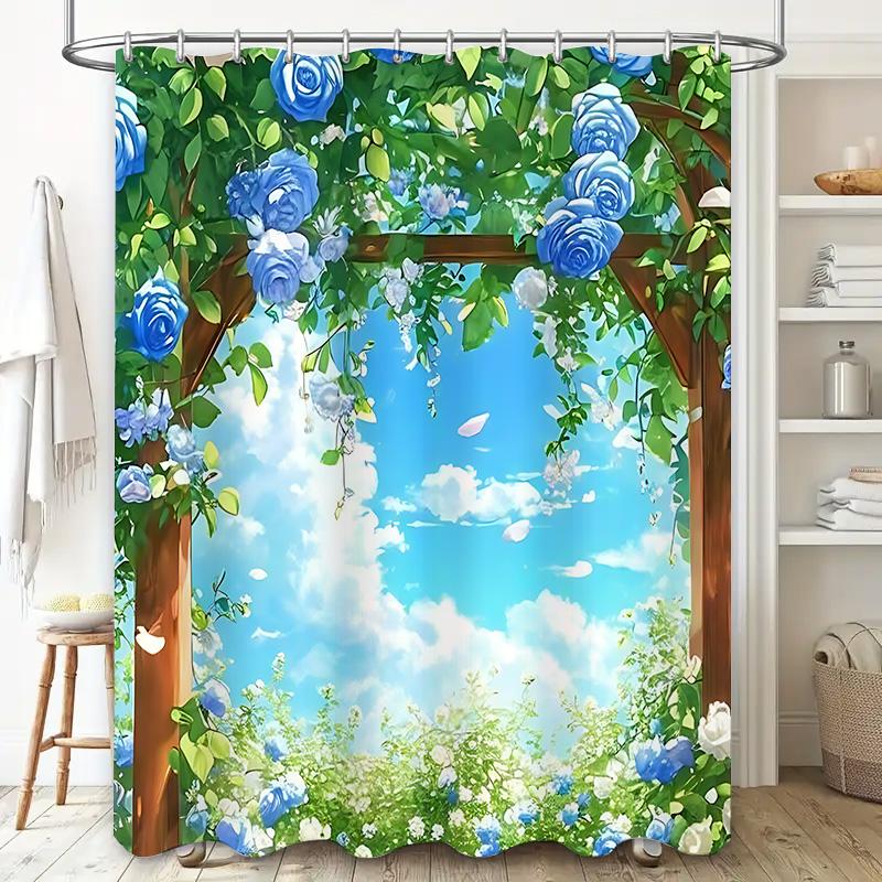 Elegant Blue Rose Garden Shower Curtain Transforming Your Bathroom Into A Serene Natural Retreat Waterproof Durable Easy-Clean