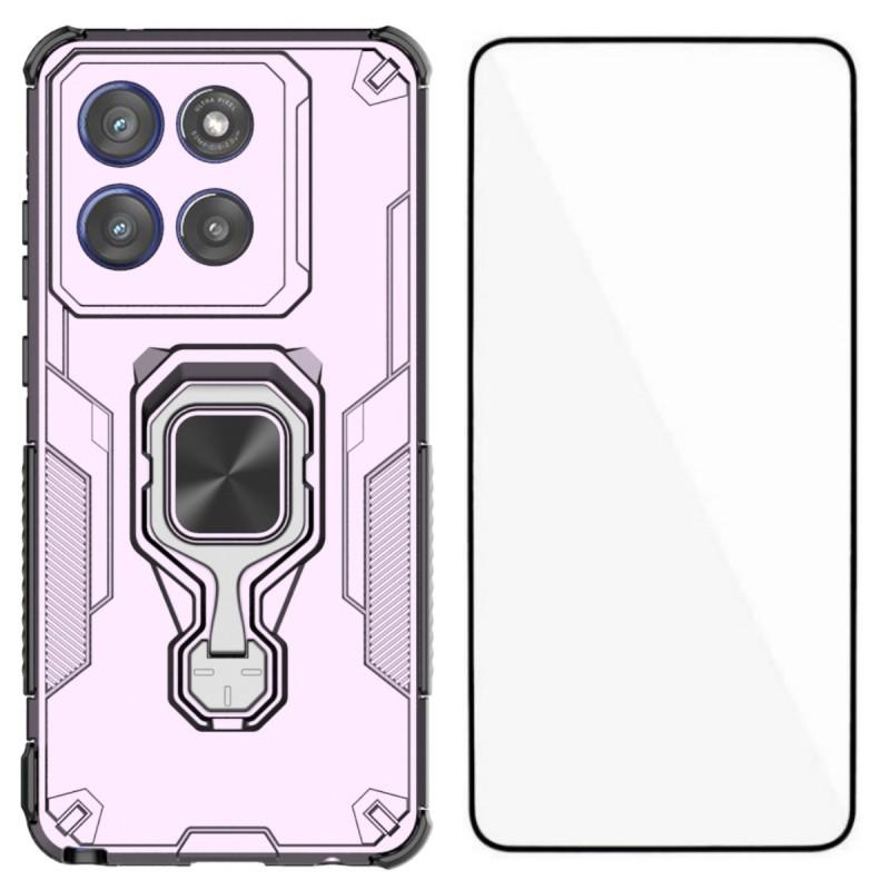 For Motorola Edge 60 Stylus 5G Phone Case WANLONFENG PC TPU Back Cover Kickstand with Tempered Glass