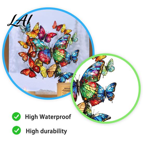 Stained Glass Butterfly Decals Christmas Window Sticker Style Removable Colorful Decal Waterproof Wall Static PVC Sticker for Home Living