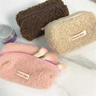 Lamb Hair Cosmetic Bag Plush Storage Cute Stationery Bag Pencil Case Large Capacity Travel Cosmetic Makeup Bag Accessories