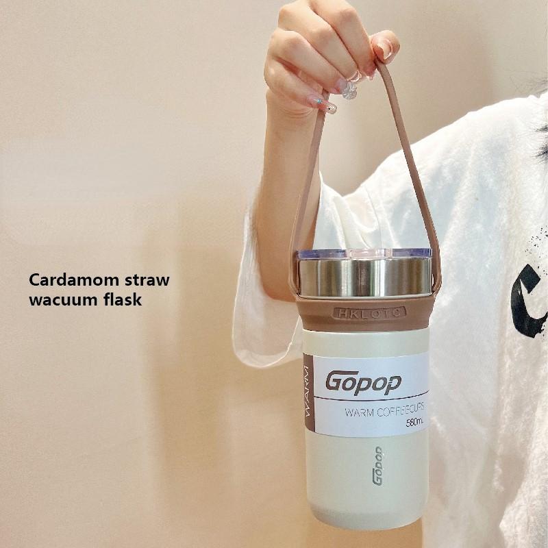 580ML Coffee Cup Thermos Bottle Stainless Steel Vacuum Insulation Cold Drink Bottle Travel Mugs with Straw Car Water Bottles