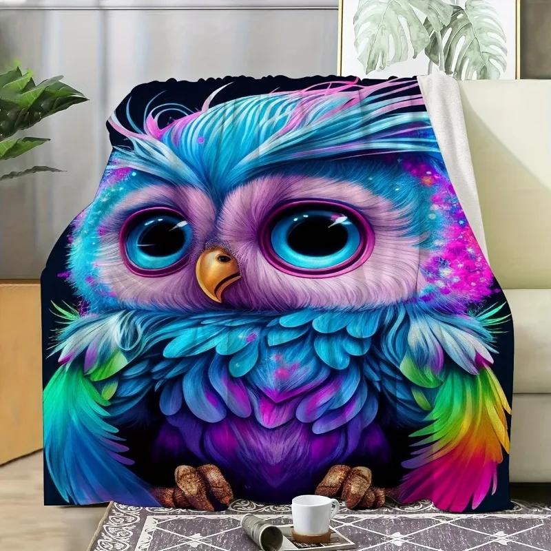 Colorful Owl Pattern Printed Blanket Contemporary Style Blanket Travel Sofa Bed Office Home Decoration Birthday Gift Blankets