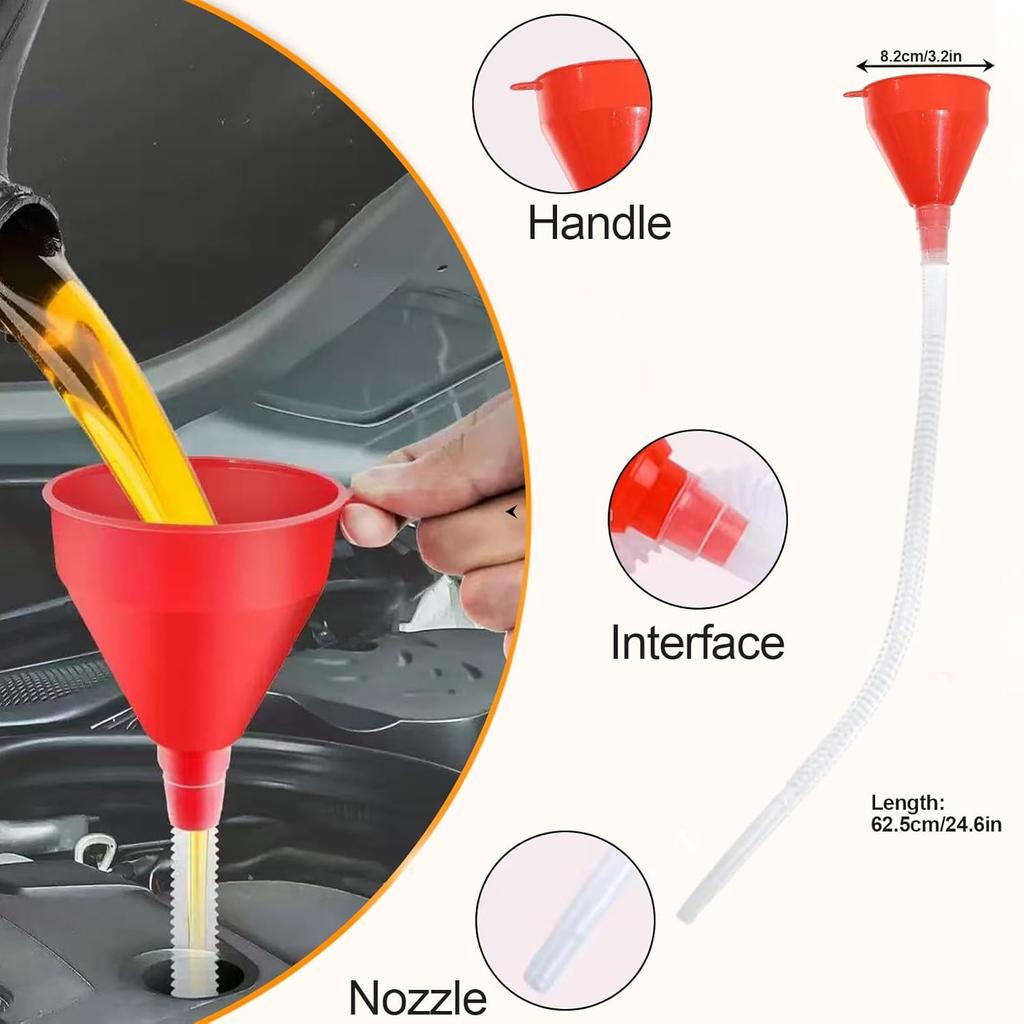 Automotive Refueling Set 10 Pack,Features A Wide-Mouth Oil Funnel, Snap-On Design, Hands-Free Long Neck, And Flexible Right-Angle Oil Funnel For