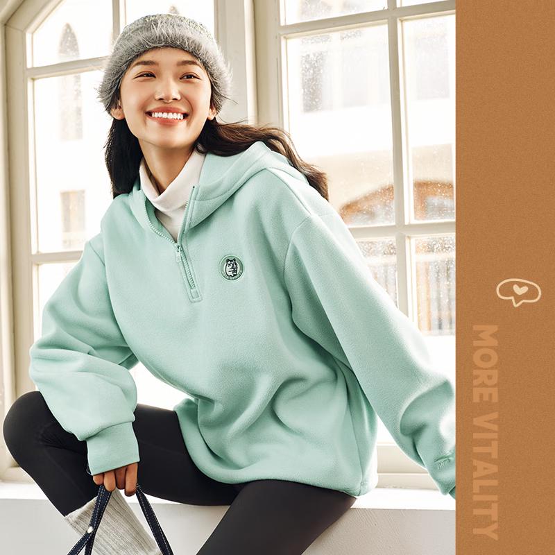 Anta Meow Plush Hooded Sweatshirt for Women XS