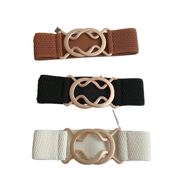 Elegant Korean Style Women's Metal Buckle Belt With Elastic Slimming Waist Design For Dresses