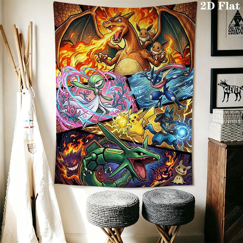 Pokémon Level Grow Wall Hanging Printed Fabric Blanket Decorative Tapestries for Bedroom Living Room Home Decor