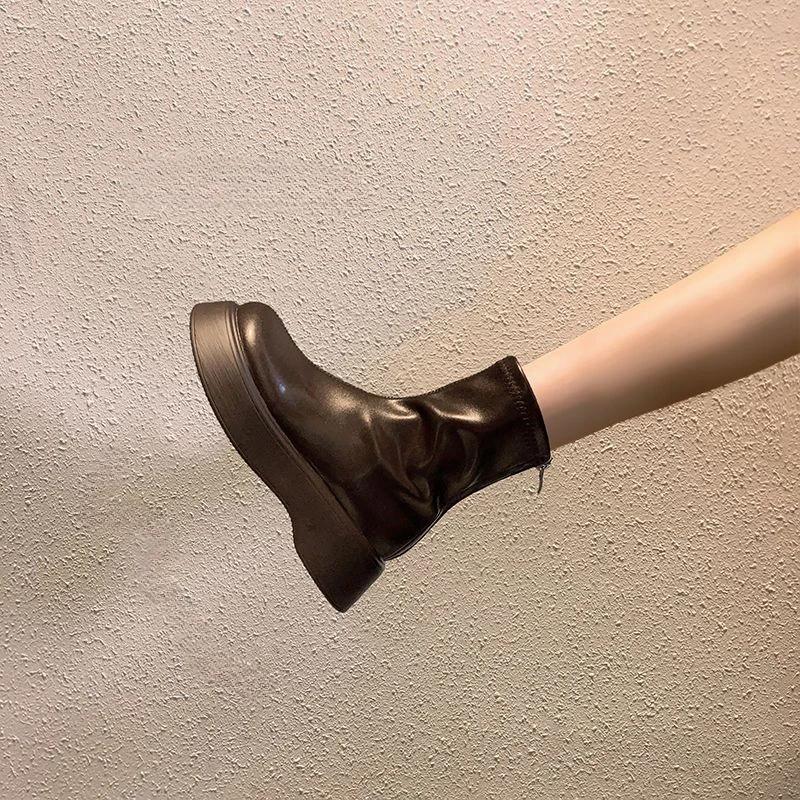 Модная платформа Элегантные со средним каблуком Черные короткие туфли для женщины — фото 6