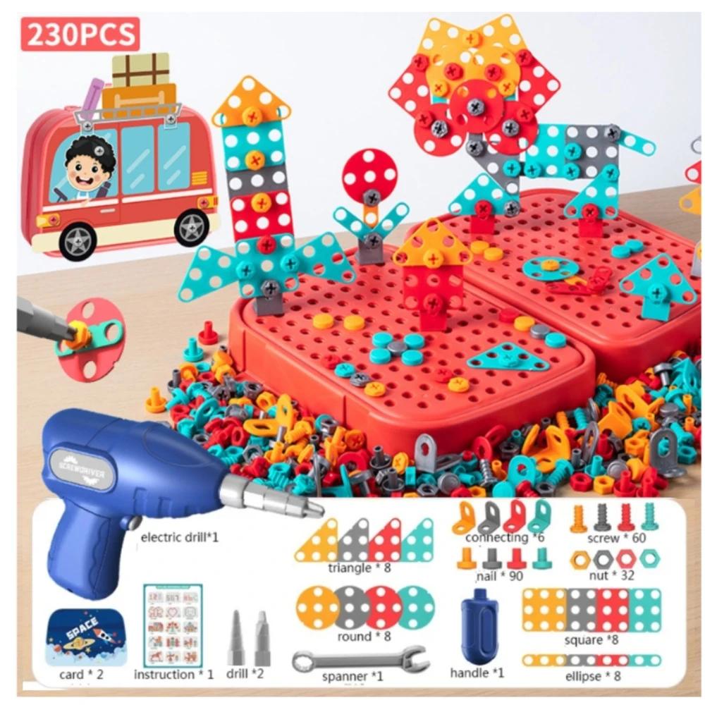 450Pcs Kids STEM Drill Set Creative Mosaic Puzzle Building Blocks Educational Engineering Kit with Screwdriver for Boys Girls