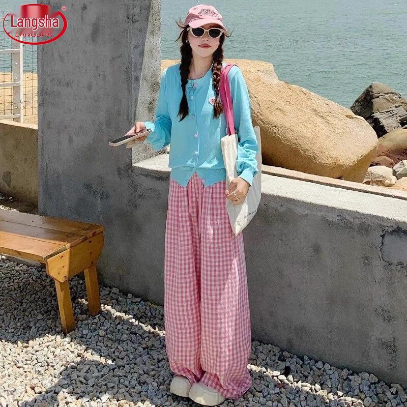 Women's Plaid High-Waist Wide-Leg Pants