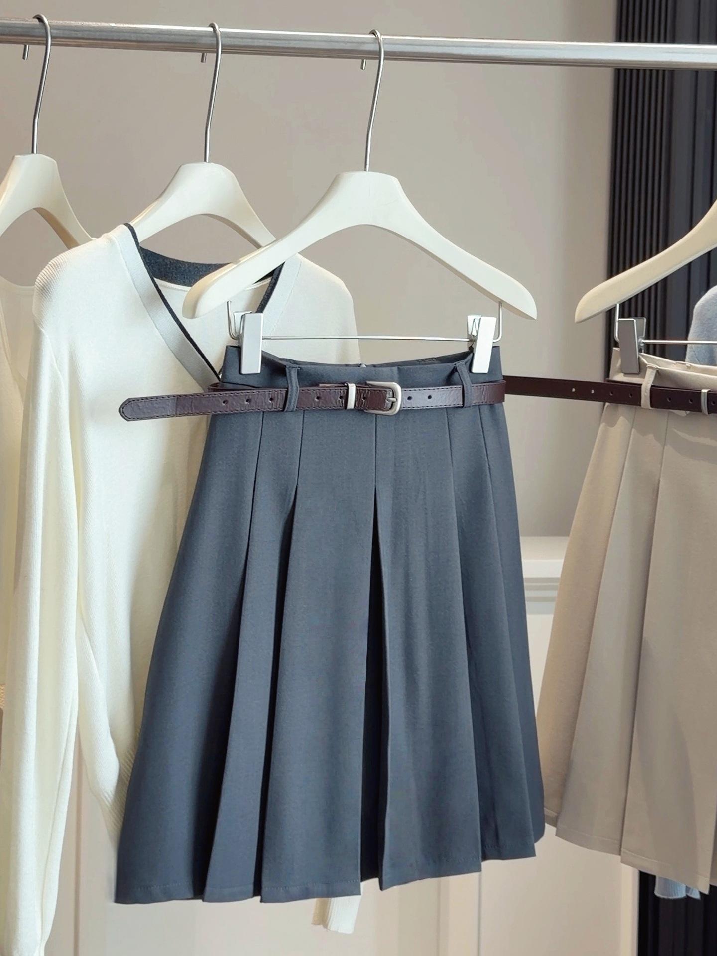 2026 Spring/Summer Women s High-Waist Pleated Skirt - Slimming, Versatile Korean Style Midi Extra Large серый