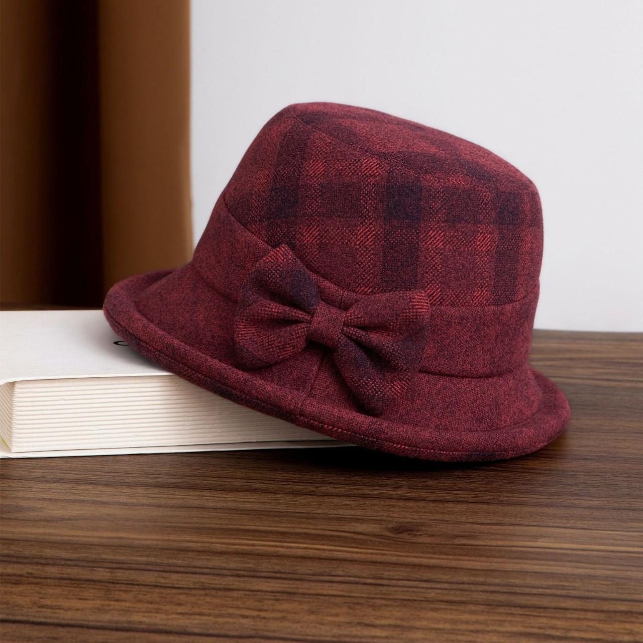 

Thickened Woolen Bucket Hat Womens Autumn Winter Warm Hat Middle Aged Elderly Grandma Hat бордовий
