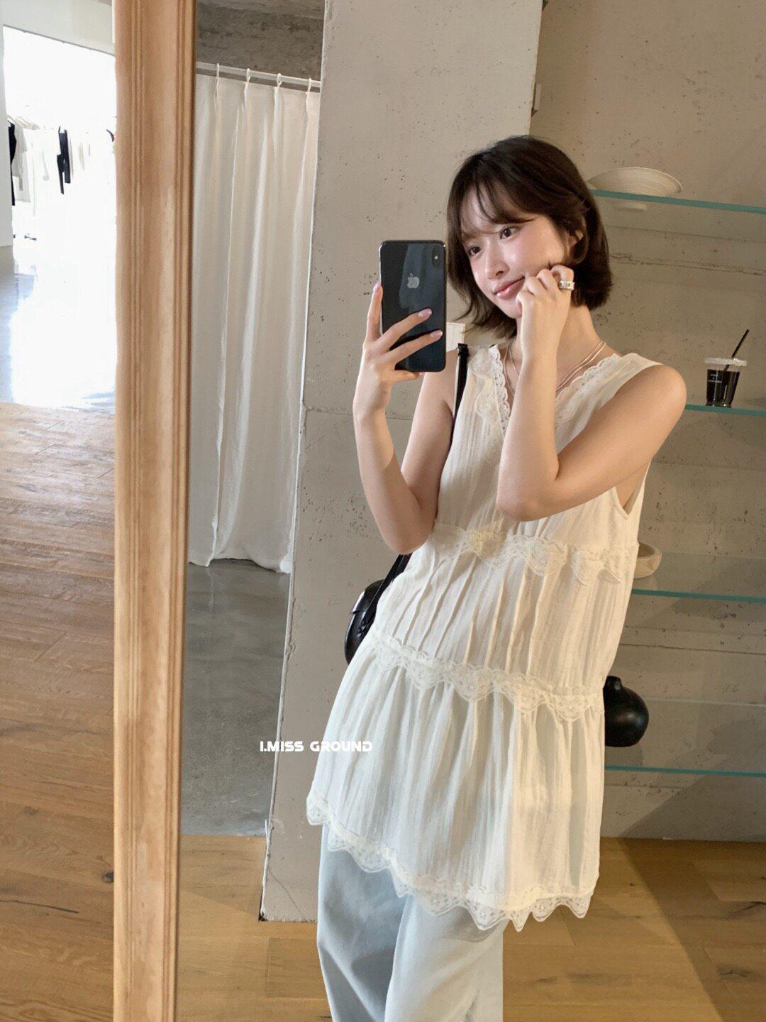 Imiss Korean Lace-Trim V-Neck Sleeveless Dress: Women s 2026 Spring Collection. One Size