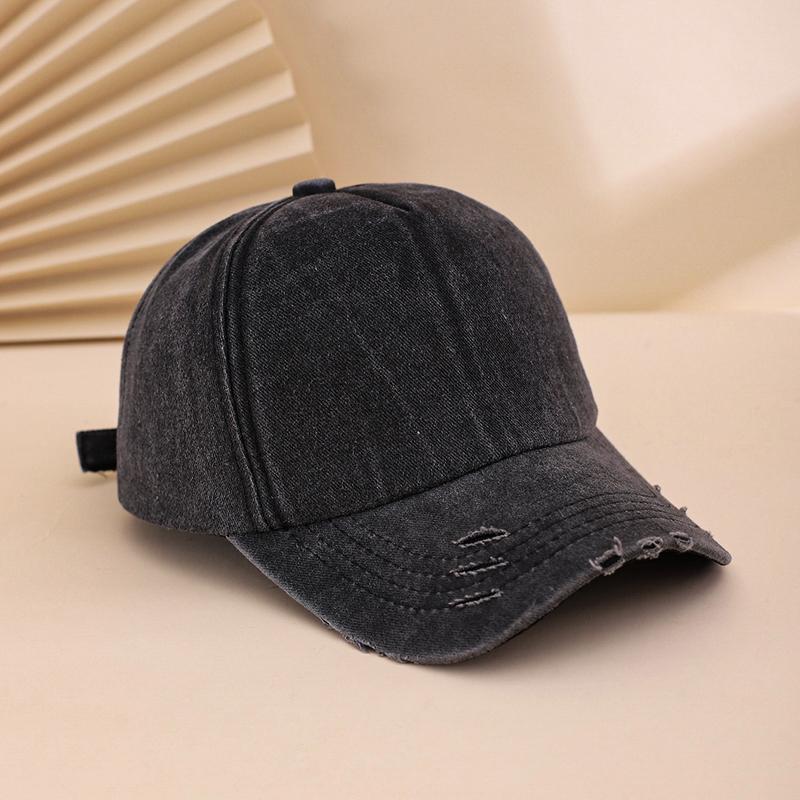 Solid-color frayed washed vintage sponge top baseball cap with patchwork design, casual and simple, versatile and easy to wear