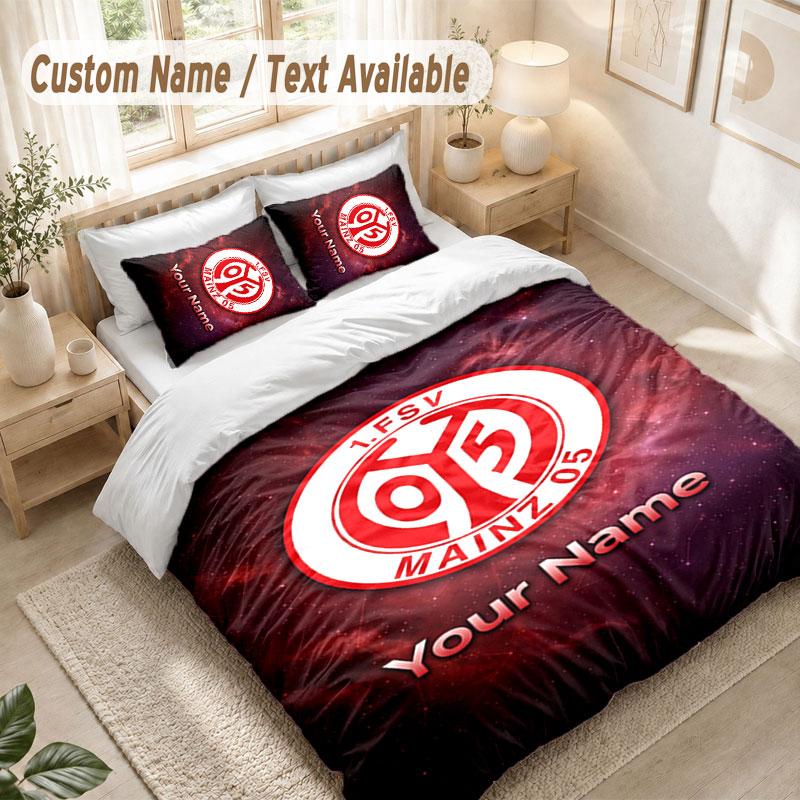 Custom Name Bedding Set 3 PiecesMainz 05 Print Duvet Cover + 2 Pillowcases Soft Bed Decor