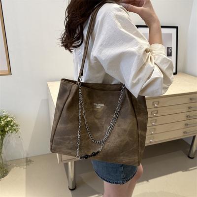 Fashion and Leisure Large-capacity Spring New Trend Solid Color Chain Portable Shoulder Tote Women's Big Bag