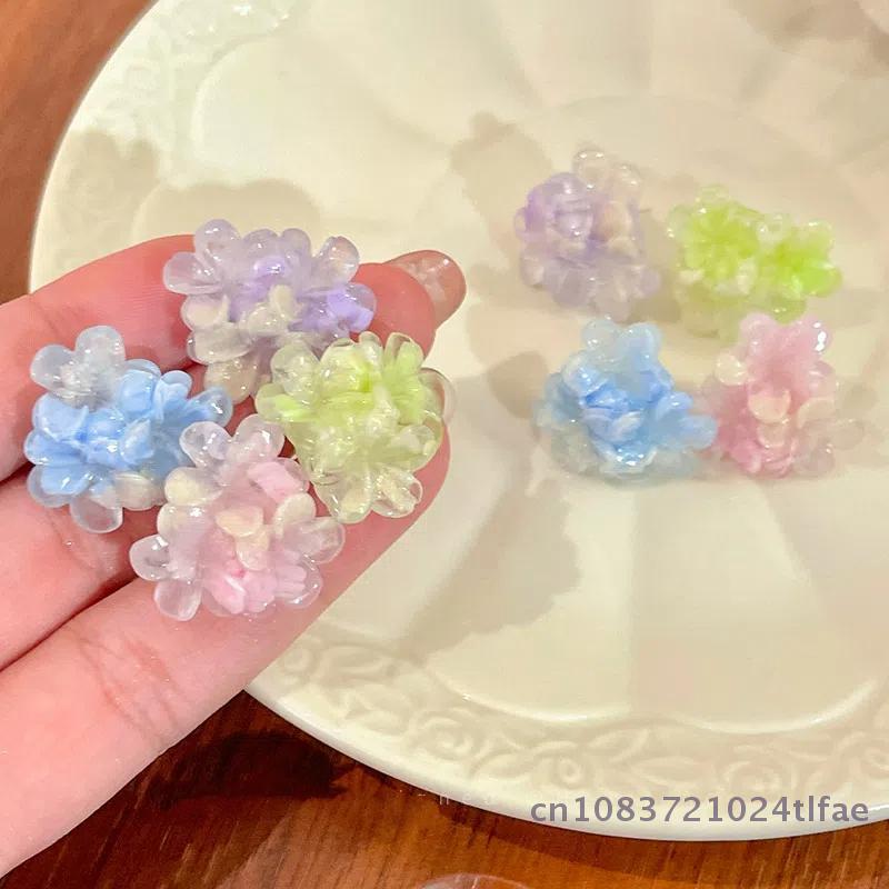 Embroidered Ball Flower Stud Earrings with Contrasting Resin for Stylish Women; Sweet Fashion Ear Jewelry