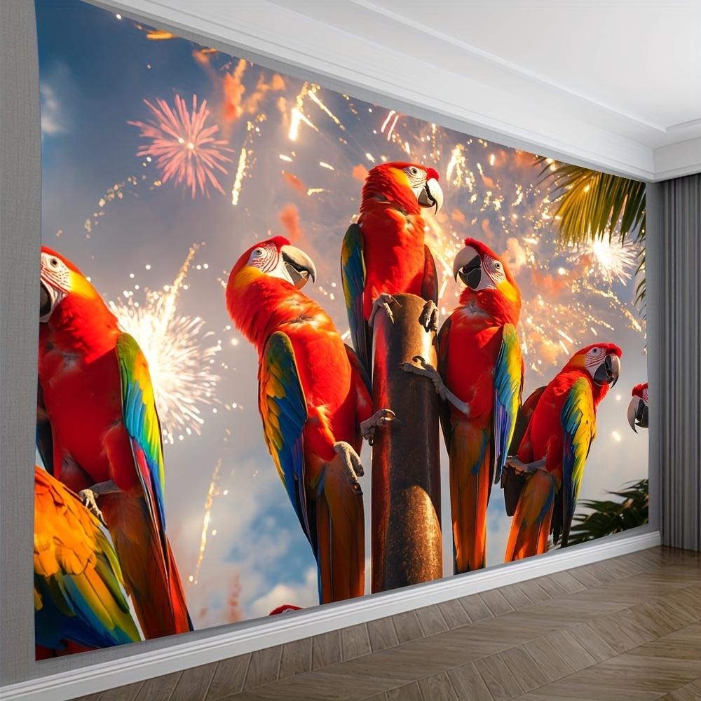 Tropical Parrot Theme Digital Printing Polyester Wall Hanging Tapestry Decorative Living Room Bedrooms Office Background Gift