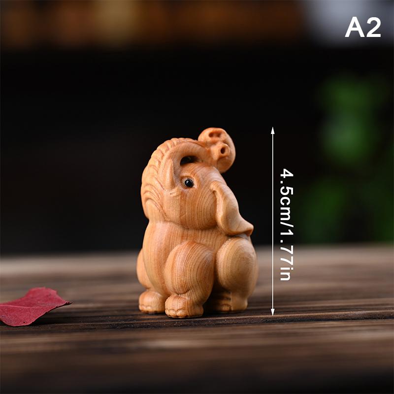 1Pc Hand-Carved Wooden Elephant Figurines Cute Elephant Statue Decorative Ornament Home Desktop Decor Car Decoration