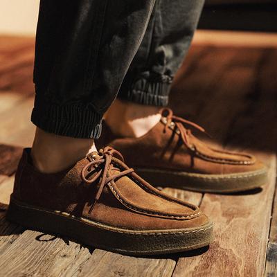 Fashion British Style Thick Sole Men Leather Sneakers Simple Design Suede Leather Lace Up Men Casual Footwear 2025 New Spring