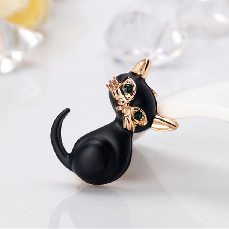 Enameled Black Cat Brooches Cute Kitten Animal Pin Women Suit Coat Corsage Clothing Accessories