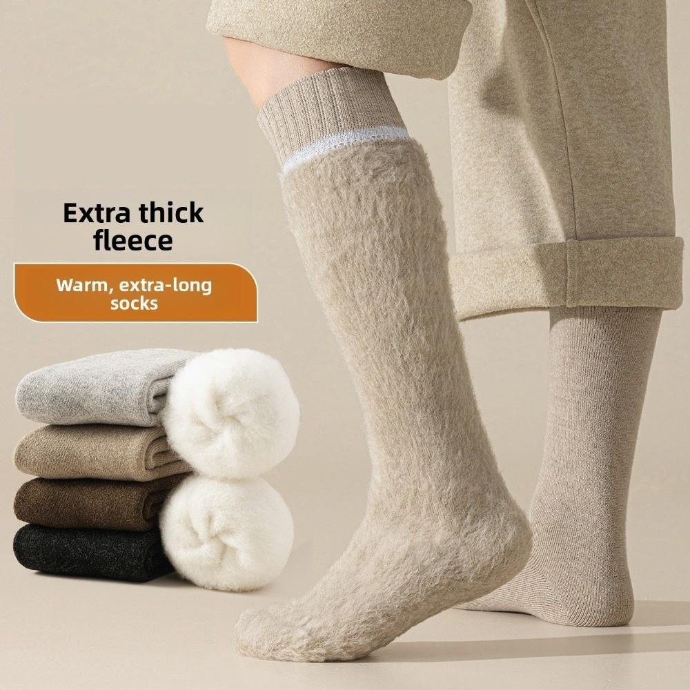 New Thickened Cashmere Calf Socks for Men Solid Color Warm Tools Winter Long Socks Cold-Resistant Calf Socks