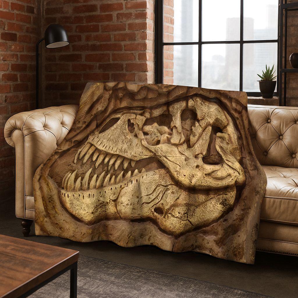 Ancient Creatures Dinosaur Ammonite Fossil Art Flannel Blanket,Cozy Soft Throw Blanket for Home Bedroom Bed Sofa Cover Gift Kid 75x90cm
