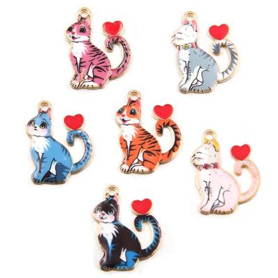 6-Color Creative Cat Pendant Ornament with KC Gold Drip Oil, 18x24mm