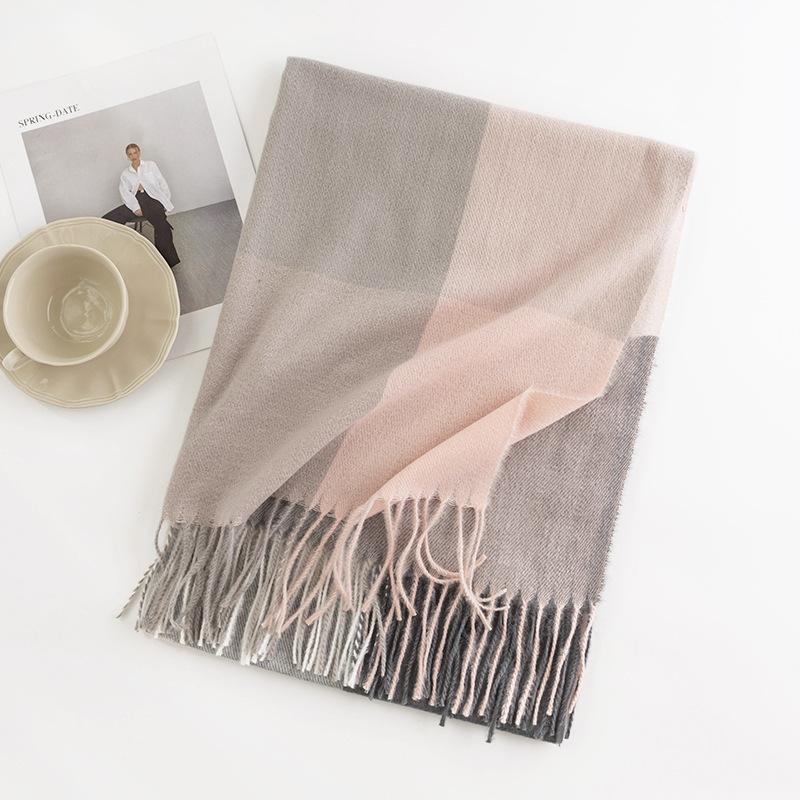 The Large Checkered Atmosphere Scarf Is Versatile Elegant and Warm for Commuting  It Is A High End Fringed Faux Cashmere Scarf Shawl