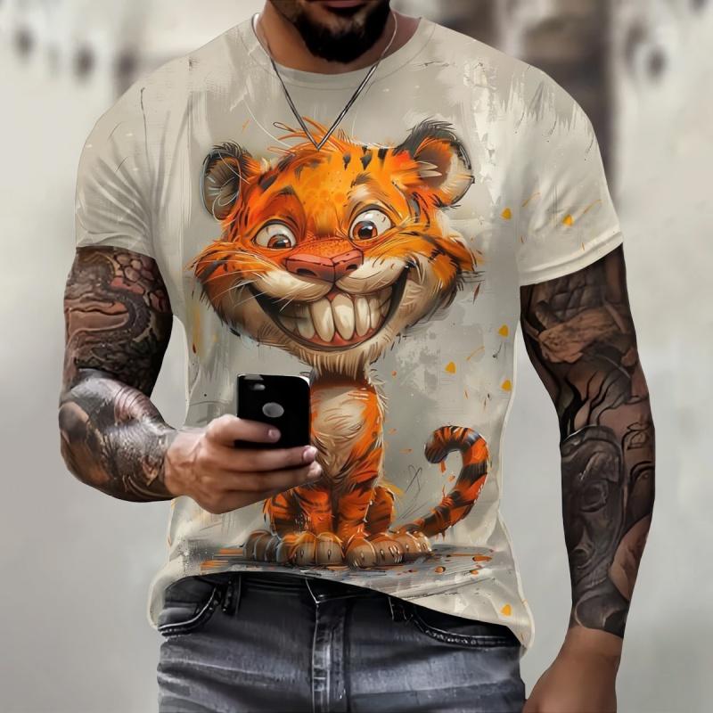 Tricou cu Model Vulpe Iepure Struț Pentru Bărbați Tricouri Amuzante cu Animale Imprimate 3D Topuri Casual cu Mânecă Scurtă și Gât Rotund Tricouri Stradale