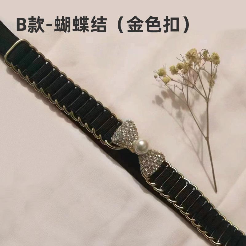 Black Elastic Waist Chain Women'S Pearl Diamond Bow Belt With Dress Women'S Buckle Waist Jewelry