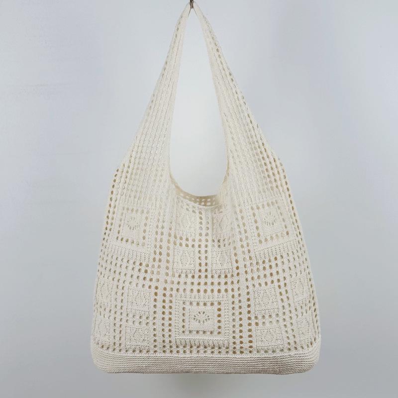 Women's Large Capacity Solid Color Knit Shoulder Bag - Casual Vacation Style, Versatile and Stylish.
