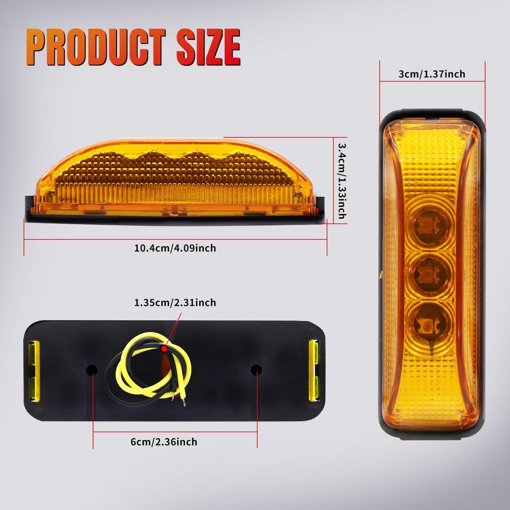 Side Marker LED Truck Car Width Light 3 LED Trailer Deco Signal Light LED Marker Light 4pcs (Yellow)