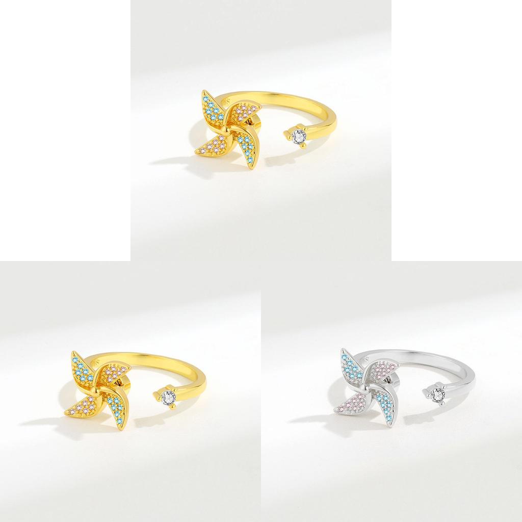 Adjustable Windmill Ring For Women Copper Zirconia Jewelry With Elegant Design
