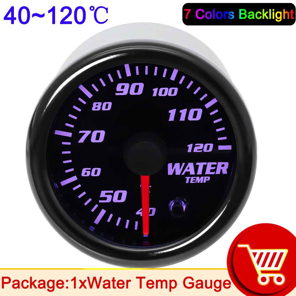 

AD 40-120 Celsius Degree 52mm Water Temp Gauge with Water Temperature Sensor 7 Color Backlight LED Smoke Face 12v Car Meter