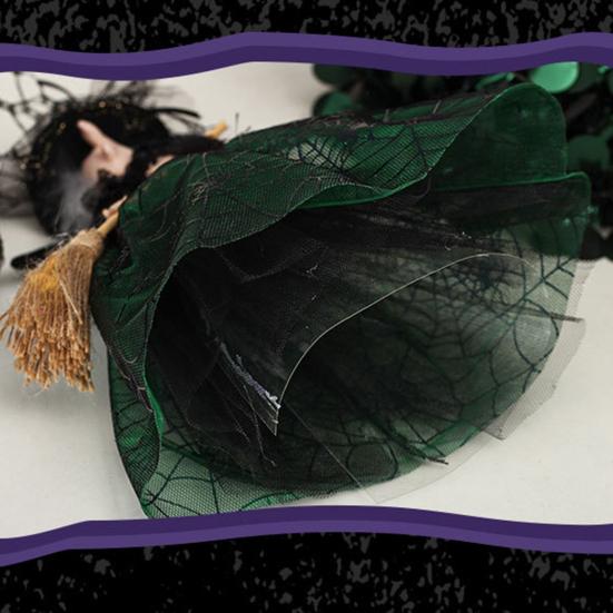 Halloween Witch Tree Topper Decoration Witch Holding Broom Ornament Witch with Mesh Spider