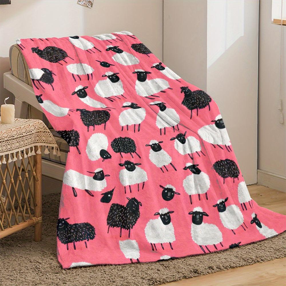 Pink sheep pattern flannelblanket cute cartoon animal design soft cozy throw blanket for kids and adults bedroom decor gift idea