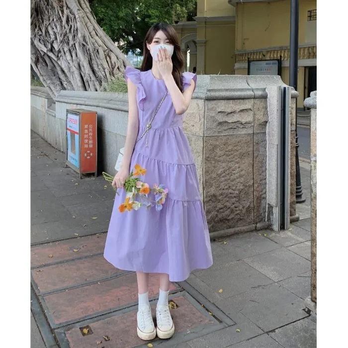 2026 New Coffee Break French Platycodon Retro Temperament Fairy Waist Purple Dress Children Summer