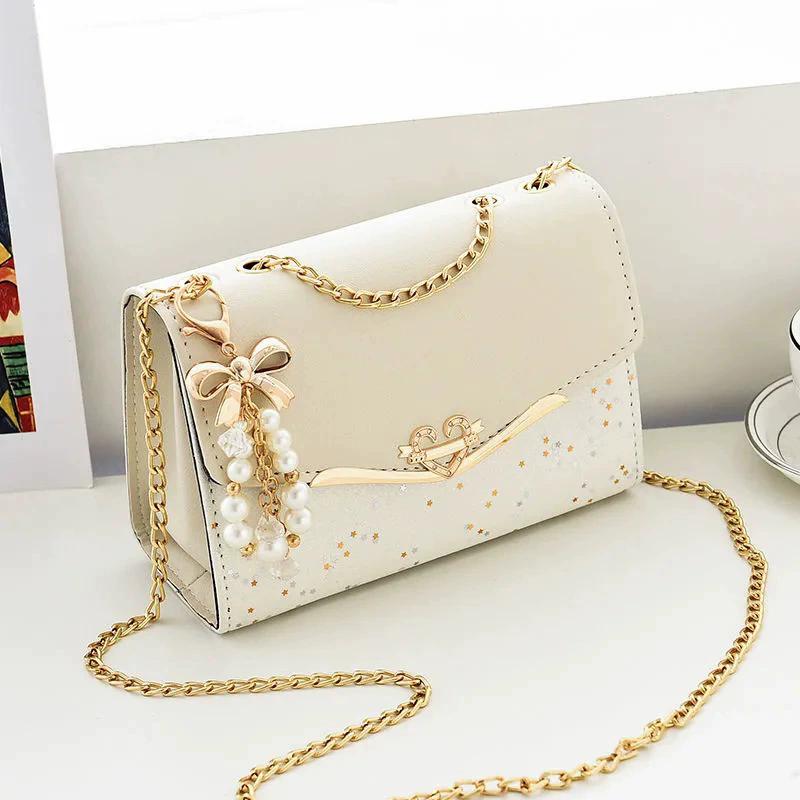 PU Leather Handbag with Tassel Pendant Women Fashion Trendy Sequin Single Shoulder Bags