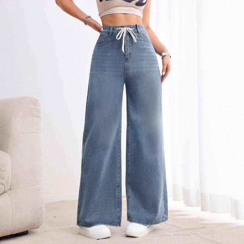 

Commuting All-matching Retro Blue Washed Water High-waist Straight Denim Pants JEANS Vintage XL