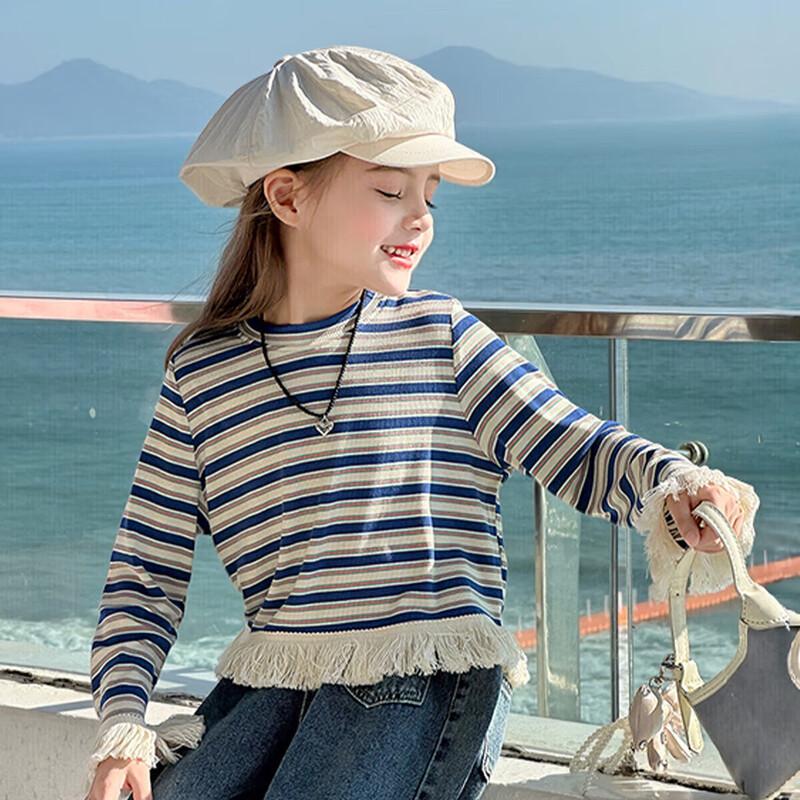 

Полосатый топ с кисточками для девочек TuTu Xiaoxiang с длинным рукавом 120