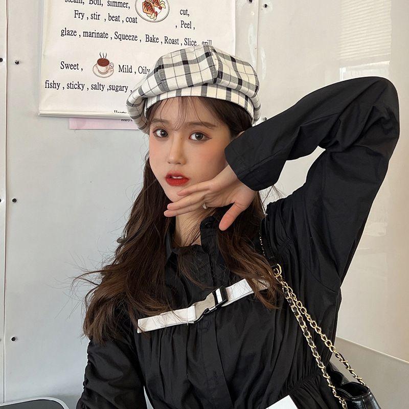 

Fresh Summer New Fashion Beret Children s Casual Breathable Refreshing Easiest for Match Preppy Style Painter Cap Black and White M(56-58cm)