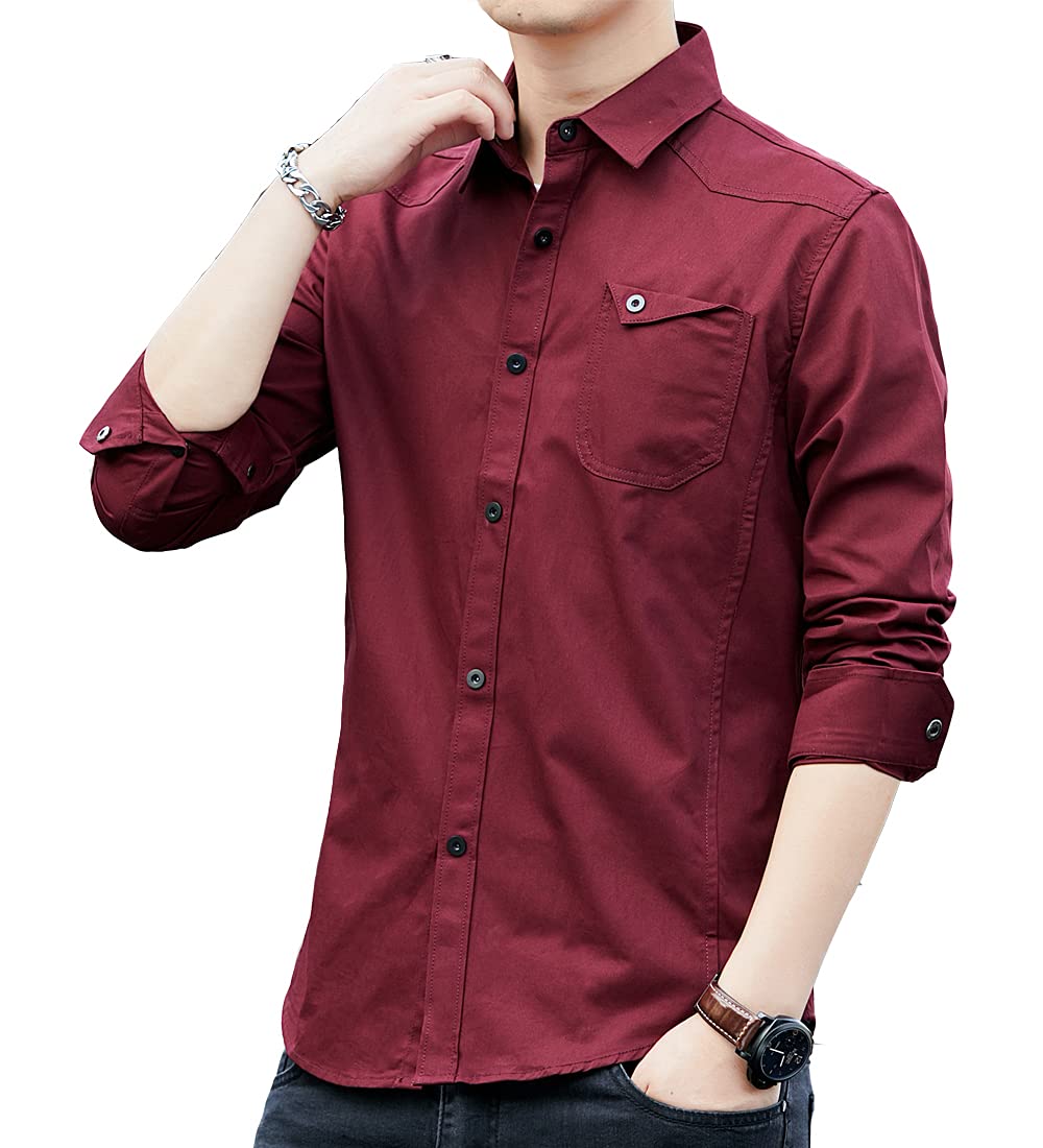 

Amyni Men s Long Sleeve Solid Oxford Shirt, Casual Cotton with Button and Iron Buckle, Perfect for Spring, Autumn, and Winter