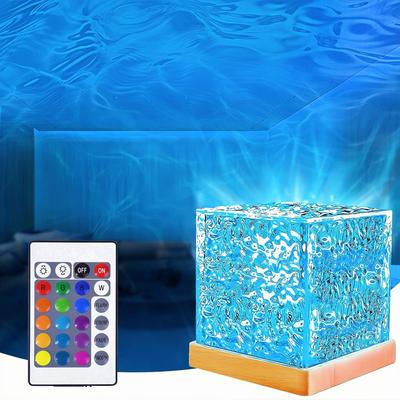 Luz Noturna Saeda, Luz Oceânica, Lâmpada Aurora [16 Cores RGB, Controle Remoto, 7 Níveis de Brilho] Lâmpada de Mesa, Luz de Mesa LED com Padrão de Água, Rotativa