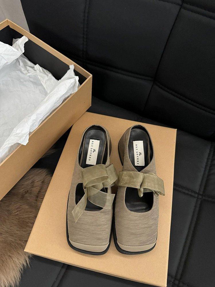 

Retro thick heel bag head half slippers women s shoes wear 2025 new spring and summer square head fairy one-pedal single shoes 39