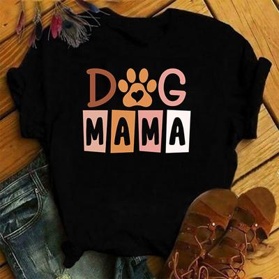 Köpek Mama Baskılı Tişört Kadın Tişörtleri Yuvarlak Yaka Tişört