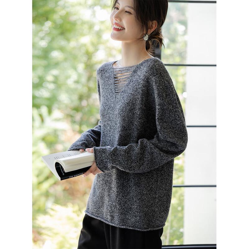 Mokana Women's V-Neck Long Sleeve Wool Sweater