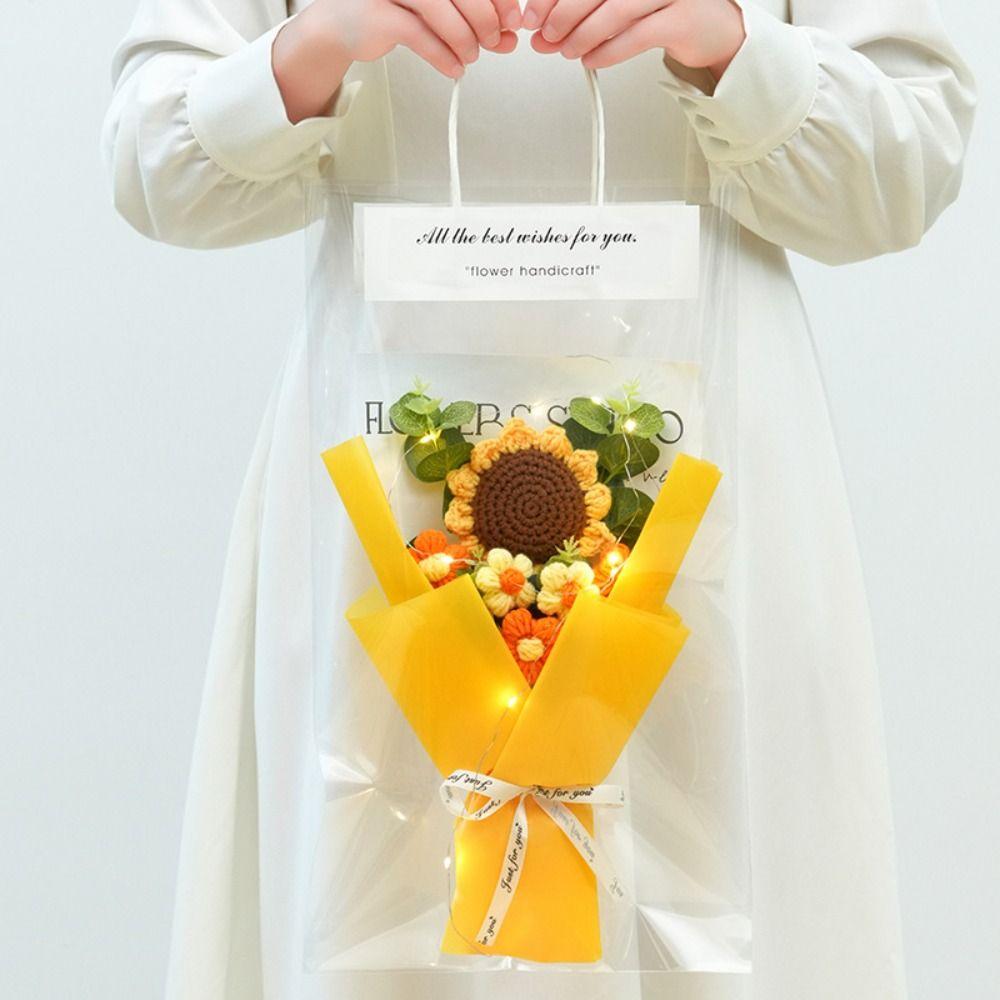 Knitted Crochet Flowers Bouquet Glowing LED Lights Eternal Simulated Flowers Handmade Mother's Day Gifts